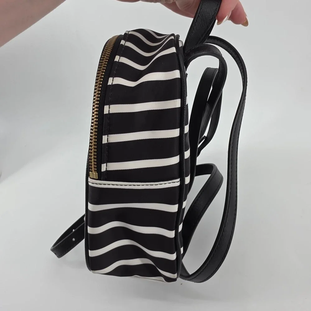 Kate Spade Striped Mini Backpack Black White Nylon Gold Hardware Bag